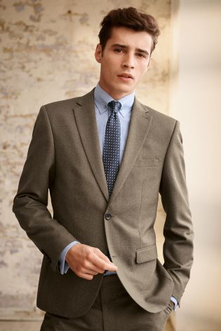 Taupe Textured Slim Fit Suit: Jacket